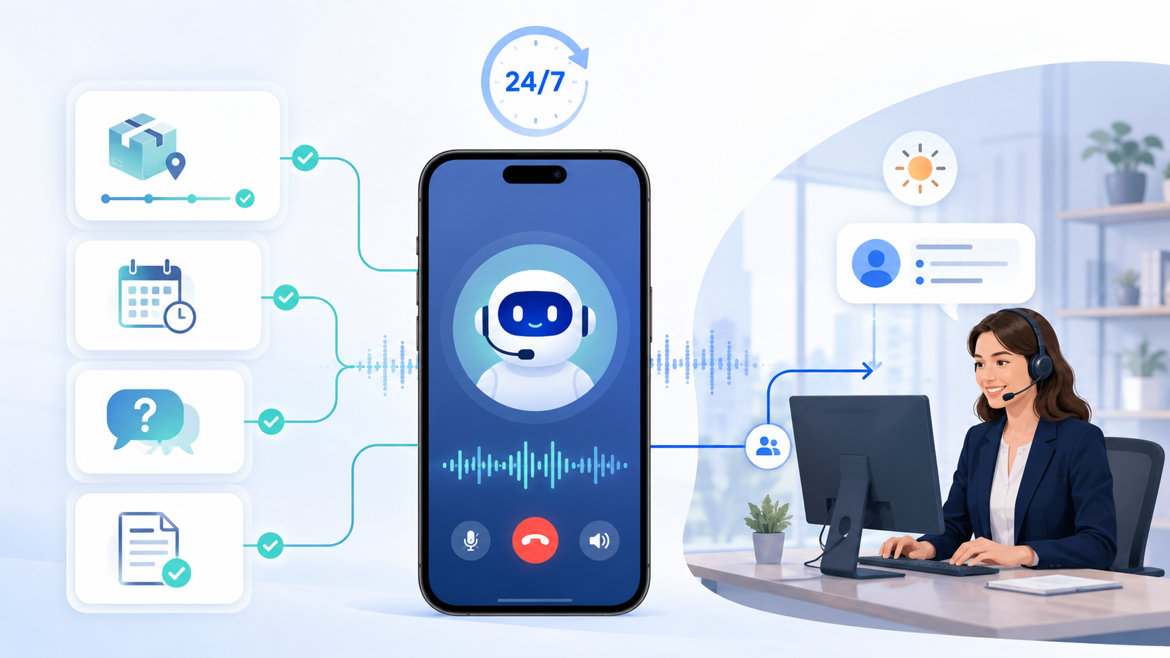 Atención al cliente automatizada por voz 24/7 con inteligencia artificial