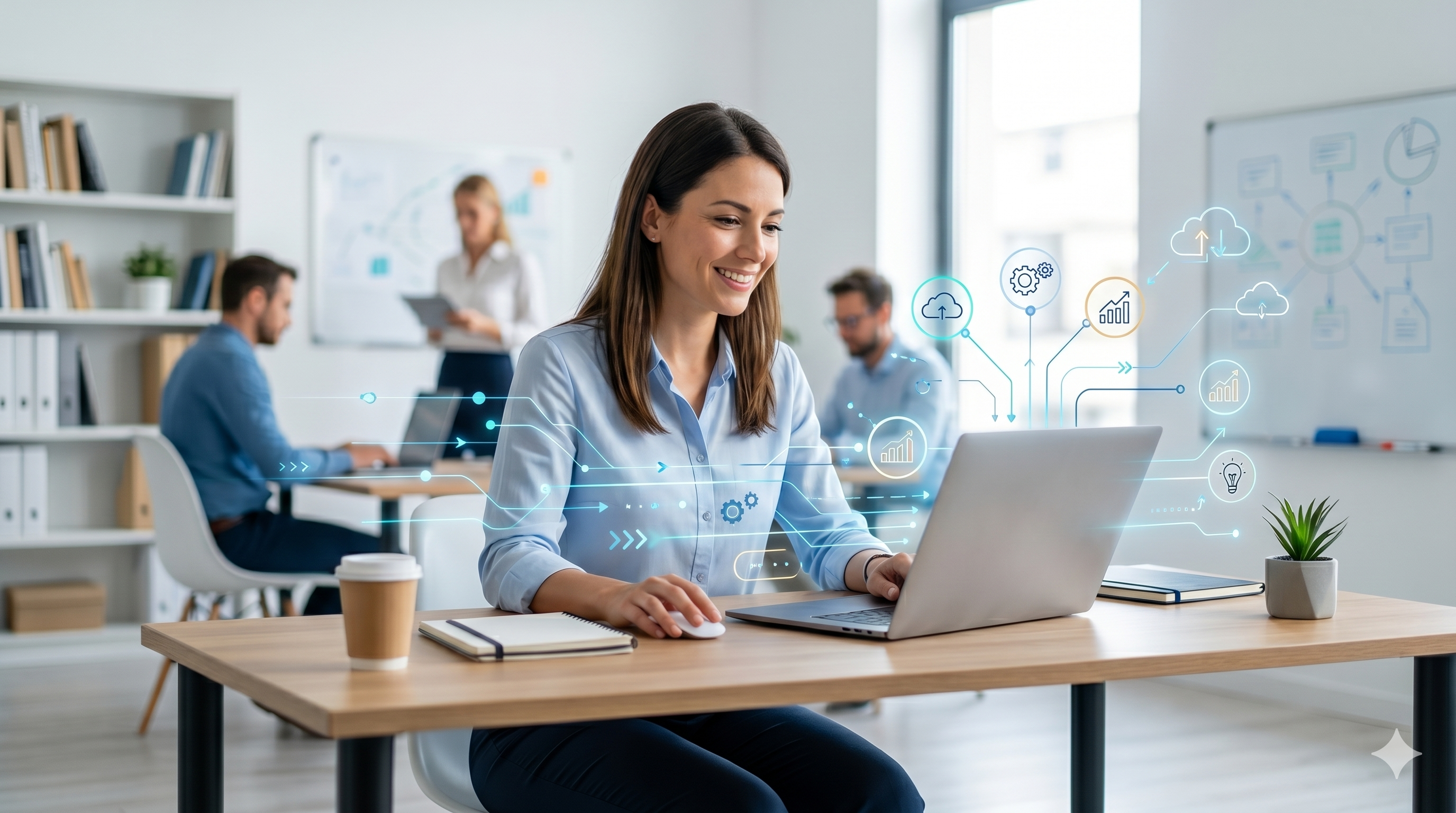 Profesional trabajando con herramientas de automatización con inteligencia artificial en una pyme